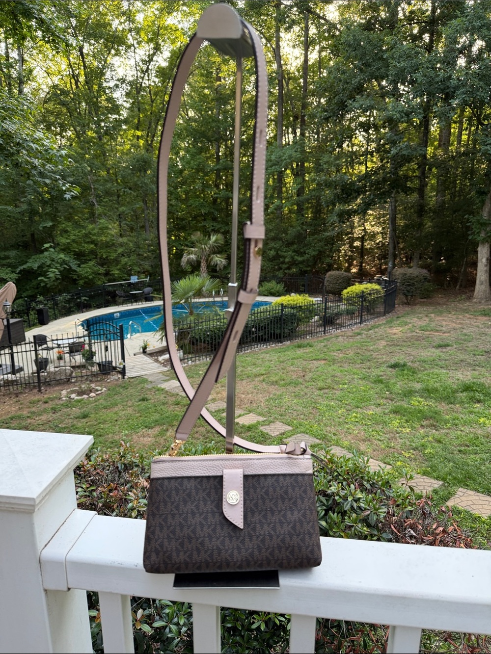Michael Kors Brown Logo Crossbody with Light Taupe Strap NWT